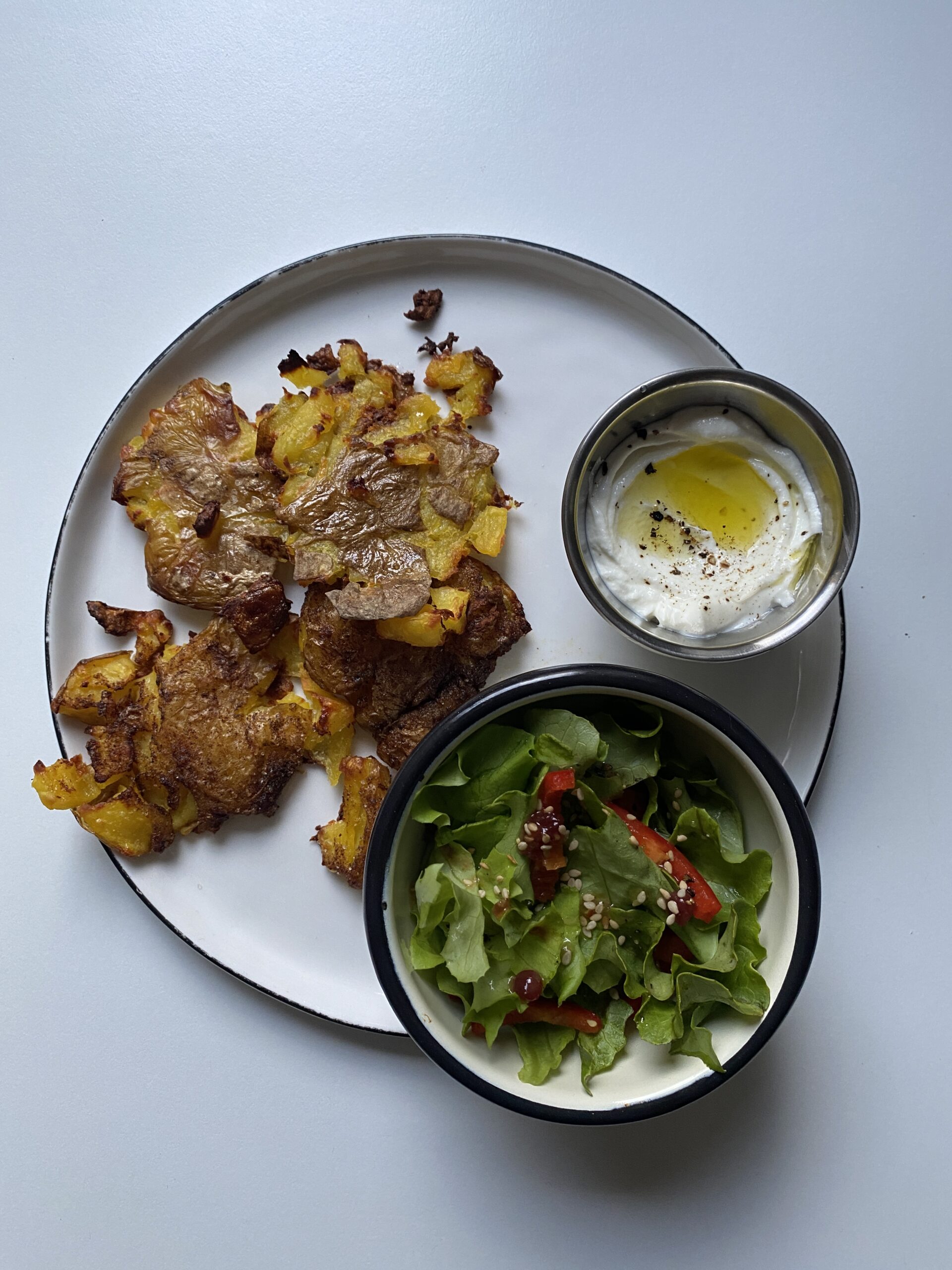 Smashed Potatoes with Lemon Yogurt Sauce