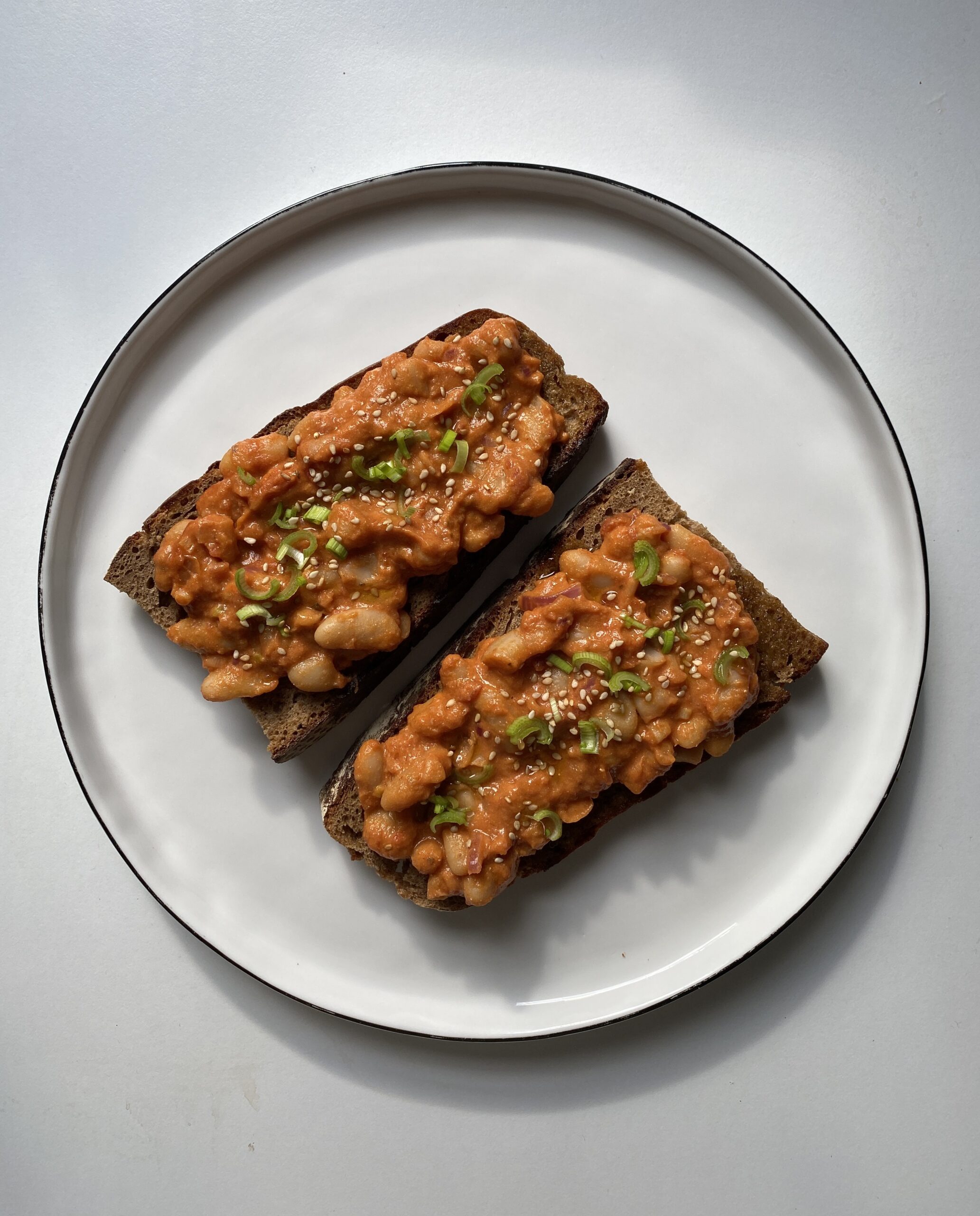 Creamy Gochujang Beans on Sourdough Bread