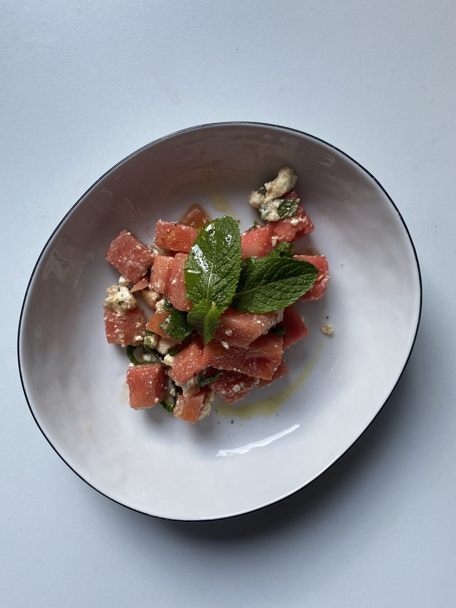 Summer Salad with Watermelon, Feta Cheese and Mint